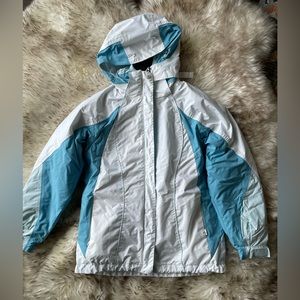 Columbia Waterproof Ski Jacket XS with Insert Knitted Puff- Blue and White